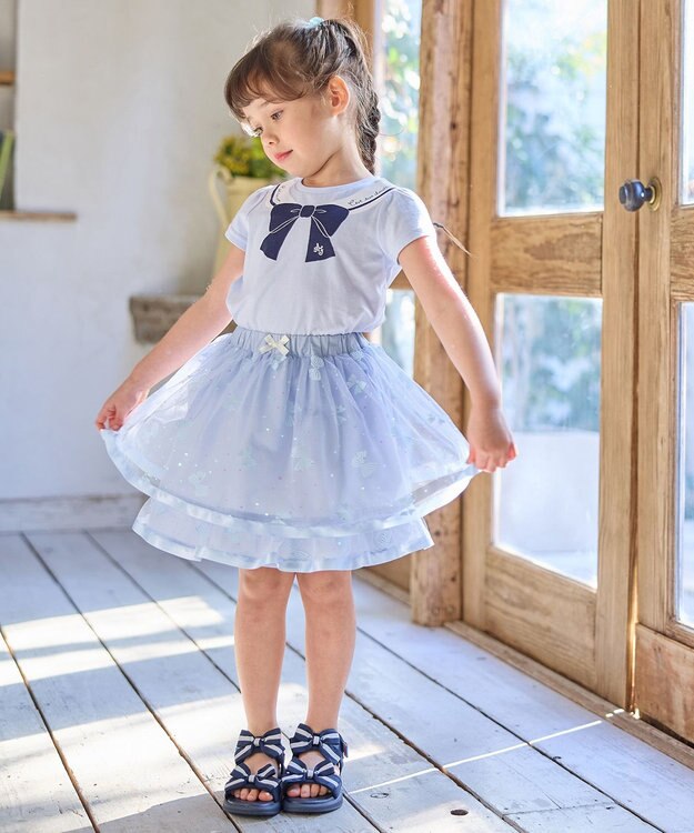 ANY KIDS リボン チュールスカート サックスブルー