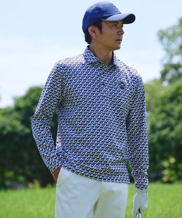 23区GOLF 【MEN】【吸水速乾/UVカット】ハウンドトゥース柄シャツ ホワイト系5