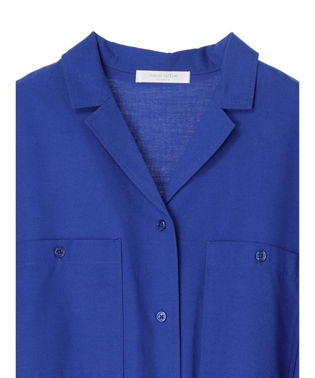 Green Parks 綿麻混開襟ワンピース Royal Blue