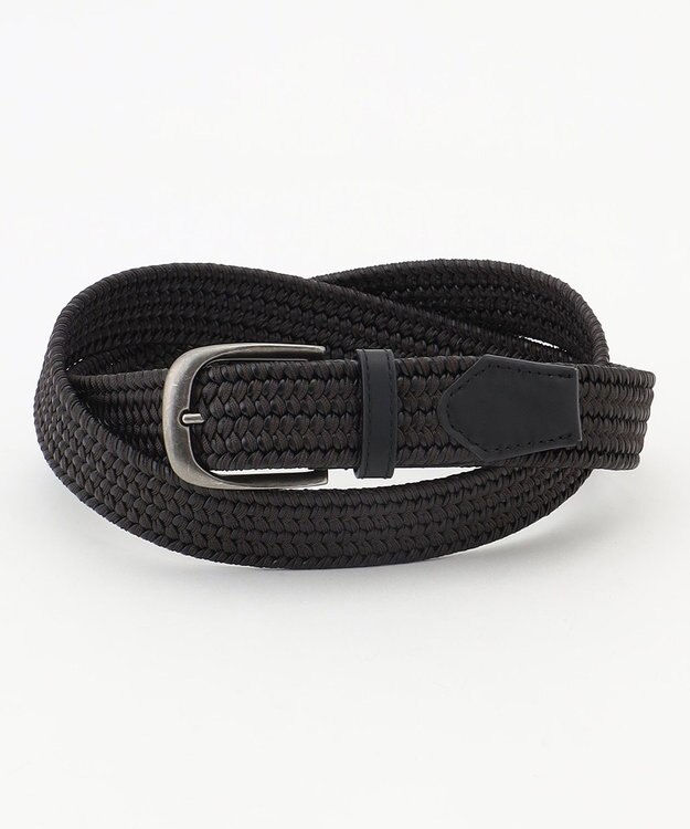 JOSEPH ABBOUD 【キングサイズ・イタリア素材・ストレッチ・日本製】 ストレッチレザーミックス ベルト ブラック系