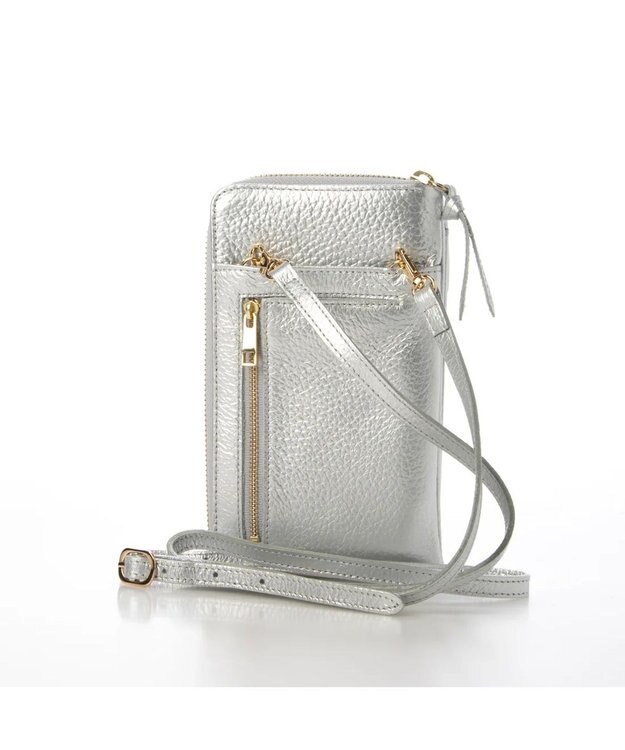 UNBILLION ペルケ perche / 牛革シュリンクタイプモバイルウォレットショルダー　旧8660 シルバー