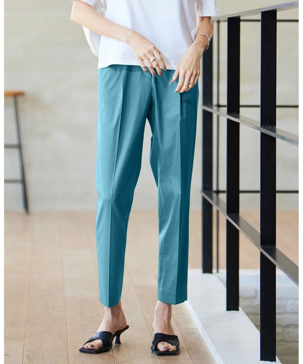 ICB 【接触冷感・洗える】エステルラミーチンツ テーパードパンツ セルリアン系