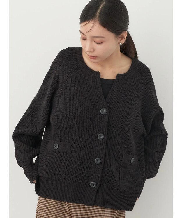 earth music&ecology ブークレーキーネックカーディガン Black