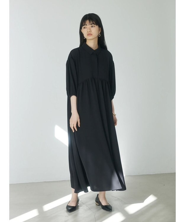 Green Parks ａ．衿付き切り替えワンピース Black