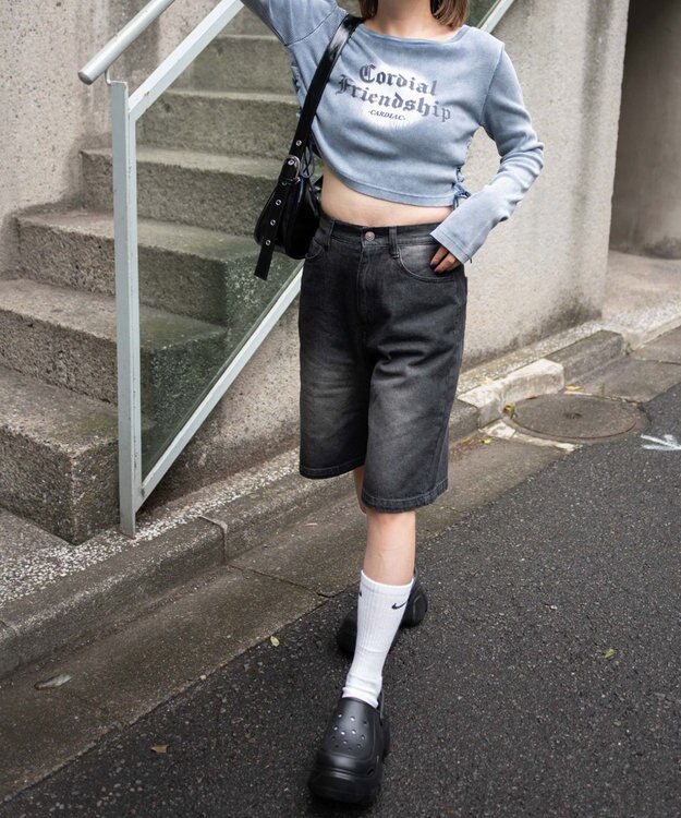 WEGO ヴィンテージウォッシュレースアップロンT ブルー