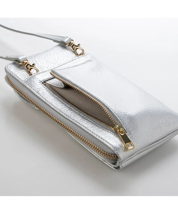 UNBILLION ペルケ perche / 牛革シュリンクタイプモバイルウォレットショルダー　旧8660 シルバー