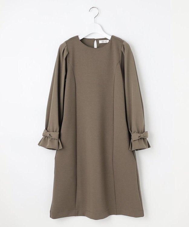 Feroux 【洗える】リボンスリーブダンボール ワンピース ダークブラウン系