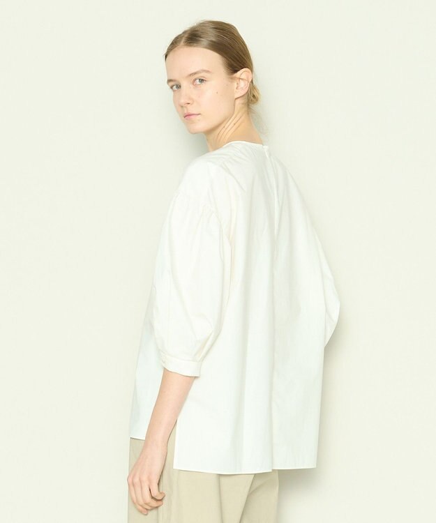 JOSEPH 【洗える】コットンシルク　ラウンドネックブラウス Ivory