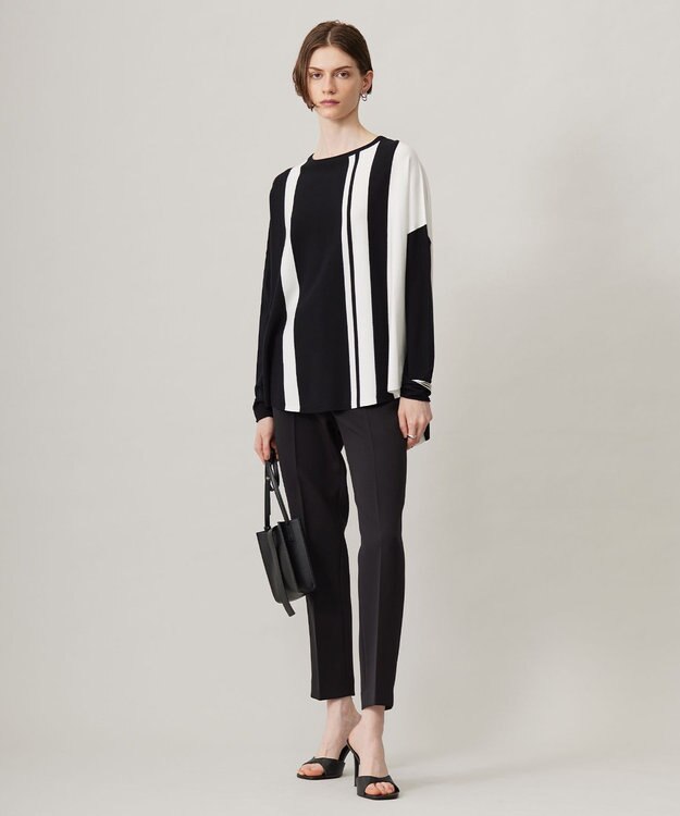 ICB 【洗える】 ヴィスコースワイド 配色デザインプルオーバー ブラック×オフホワイト系