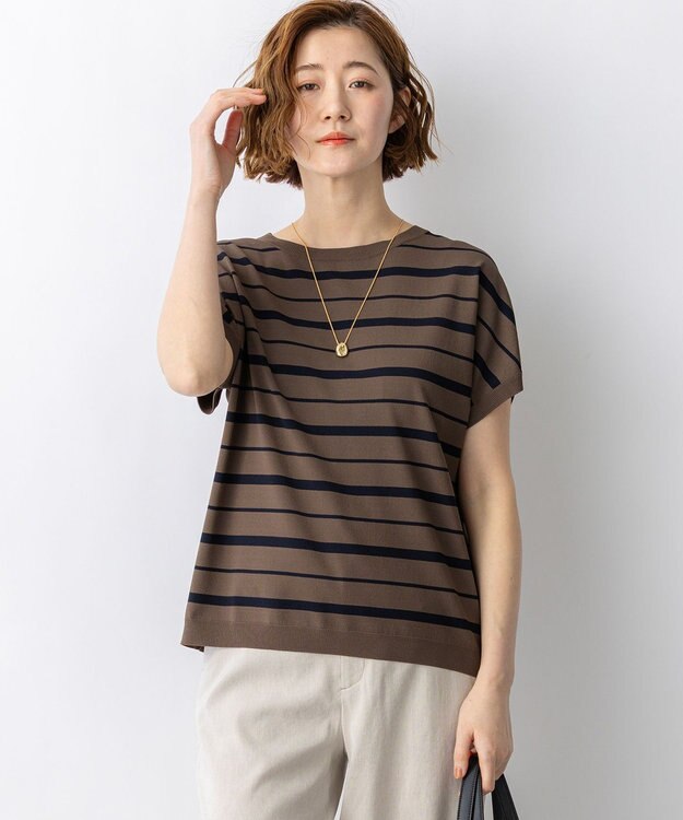 23区 【先行予約】レーヨンポリエステルストレッチ プルオーバー ニット ダークモカ×ネイビー系