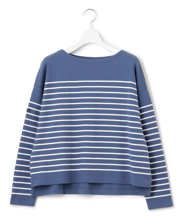 23区 L 【洗える】Armor-lux スムース ボーダー クロップド カットソー ブルー×オフボーダー