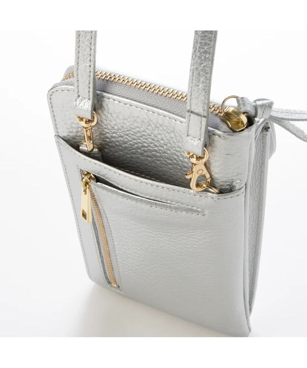 UNBILLION ペルケ perche / 牛革シュリンクタイプモバイルウォレットショルダー　旧8660 シルバー