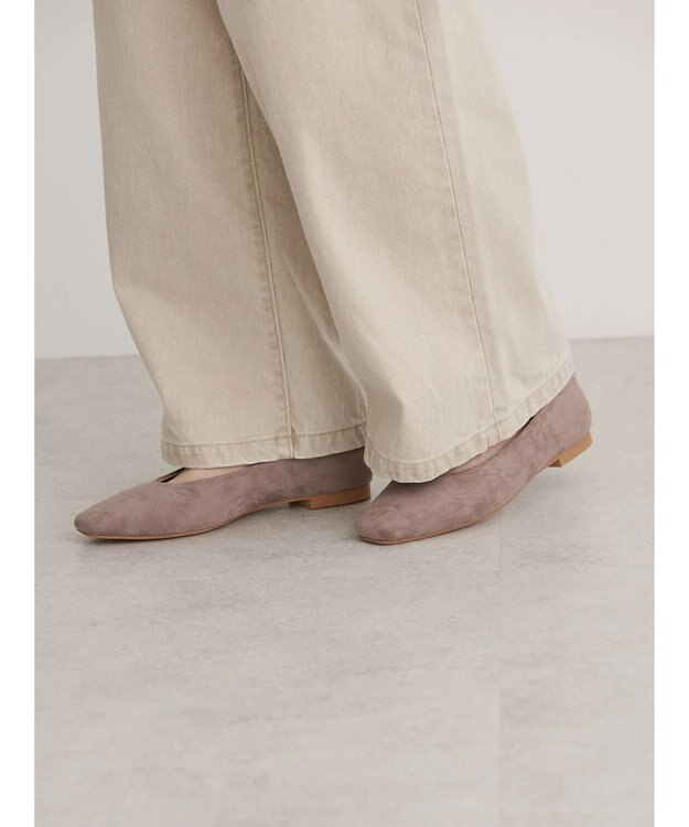 AMERICAN HOLIC 【整履き】スクエアトゥスェードフラットシューズ Light Beige