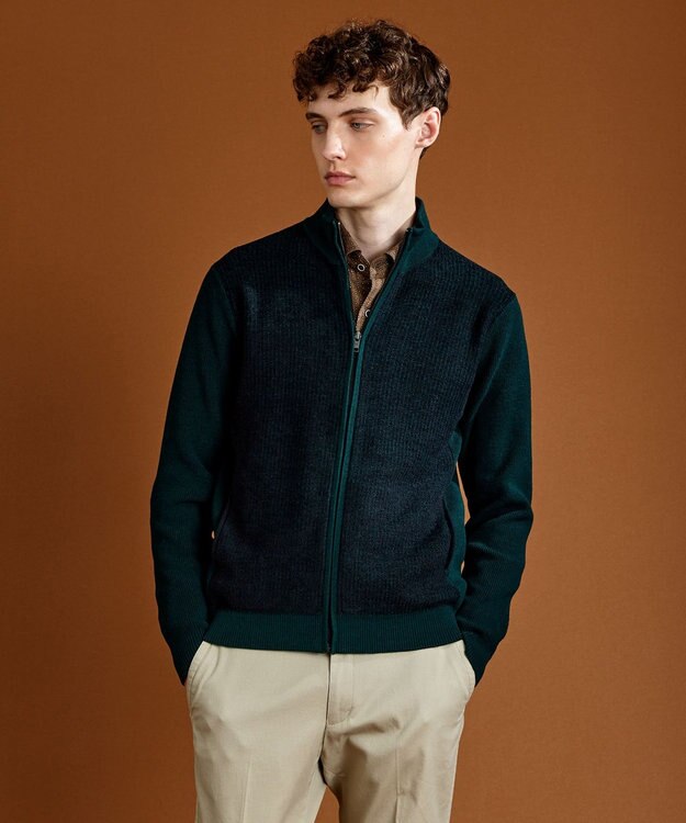 JOSEPH ABBOUD 【軽量/イージーケア】 KARL KARLジップ ニット ブルゾン ダークグリーン系
