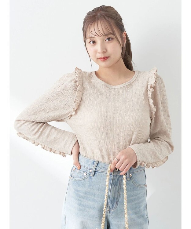 earth music&ecology シャーリングカットプルオーバー Gray Beige