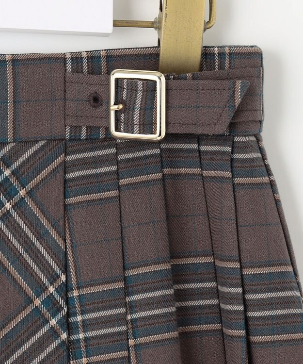 ANY SIS 【洗える】サイドプリーツチェックフレア スカート ブラウンチェック