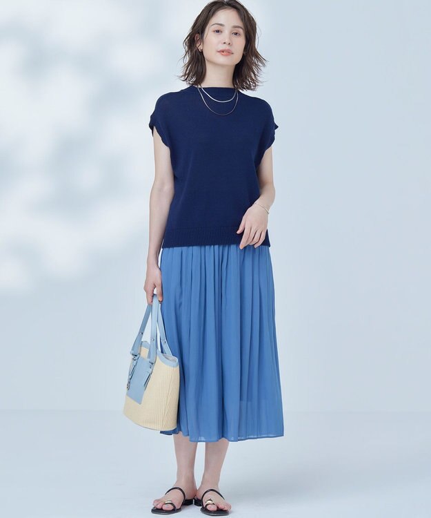 組曲 L 【WEB限定】シアープリーツライクシフォン パンツ ダスティブルー系