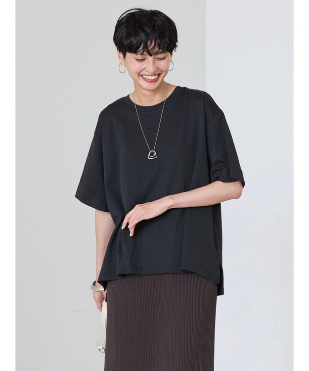 AMERICAN HOLIC 抗菌防臭＋接触冷感クルーネックカットプルオーバー Black