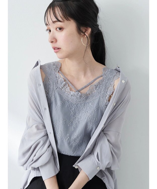 earth music&ecology 総レースキャミソール Blue