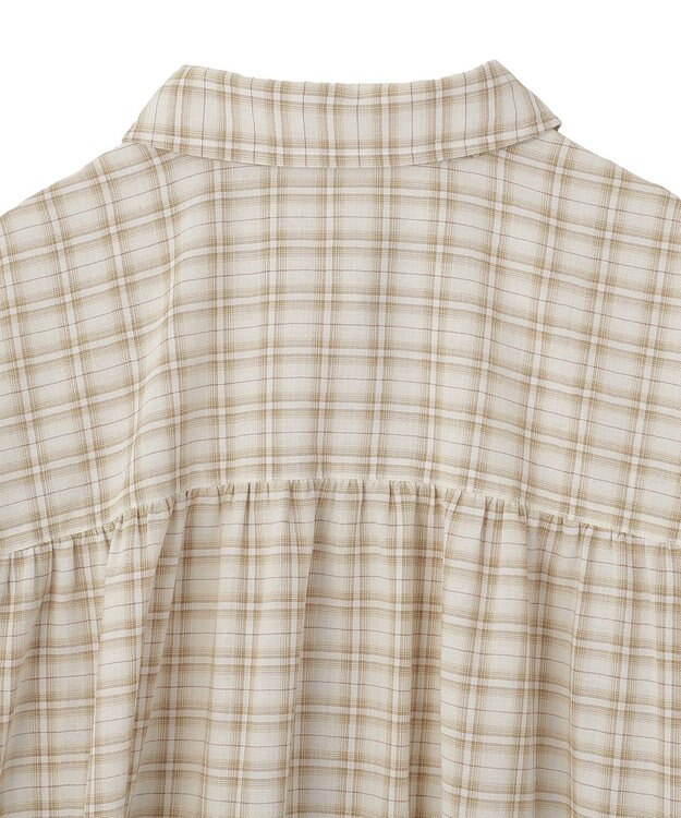 earth music&ecology シャーリングスリーブチェックシャツ Light Beige