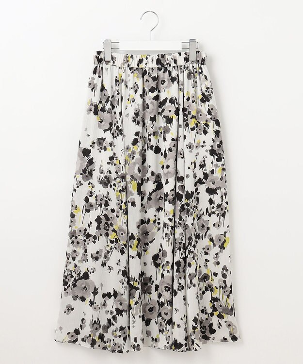 自由区 【XSサイズ～/洗える】ERICA楊柳プリント ギャザースカート ブラック系5