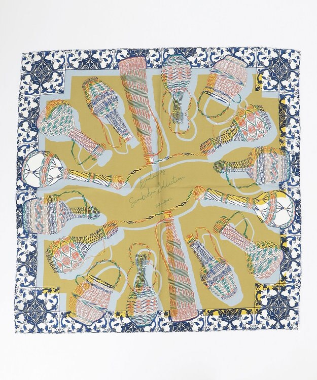 23区 manipuri コラージュウィッカボトル スカーフ イエロープリント