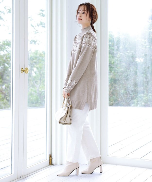 Tiaclasse L 【洗える】ノルディック柄ニットチュニック ベージュ