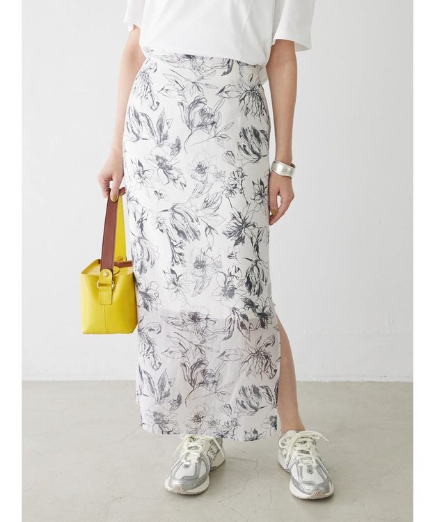 Green Parks モノトーンフラワータイトスカート Off White