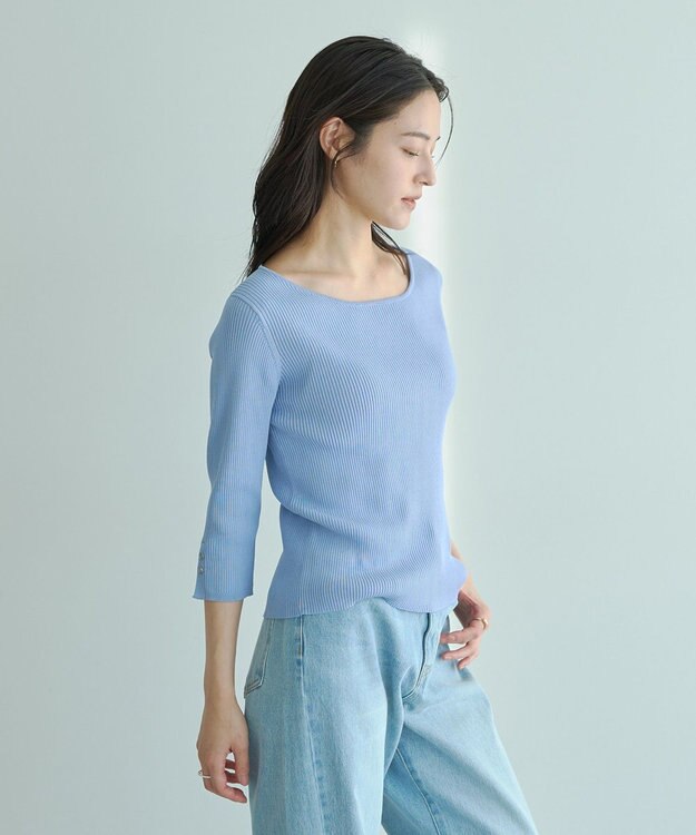 YECCA VECCA 袖釦7分袖リブニット Blue