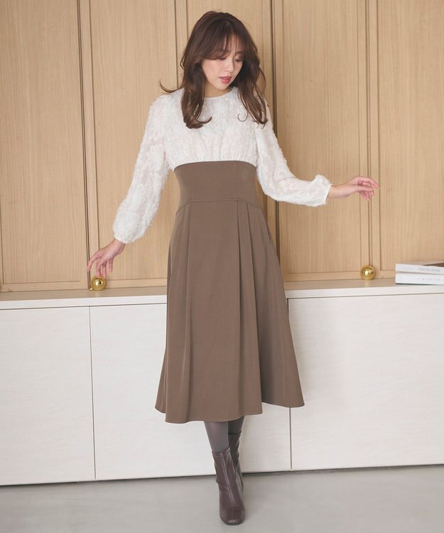 Feroux 【尾﨑真衣さんコラボ商品】コルセットデザイン 綺麗シルエットワンピース ダークブラウン系