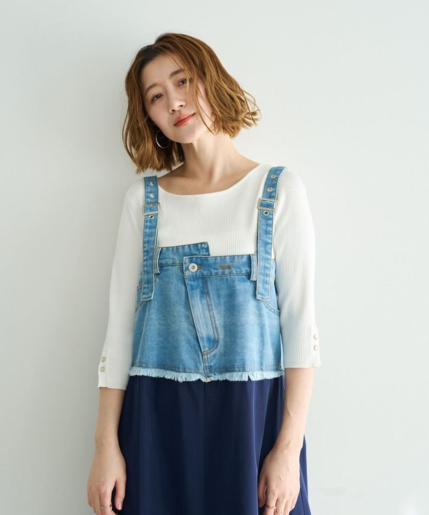 YECCA VECCA 袖釦7分袖リブニット Off White