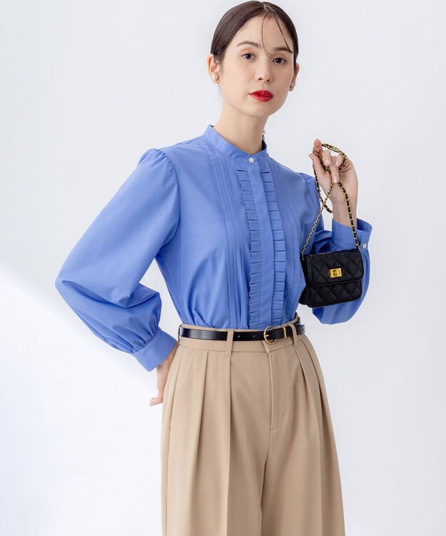 組曲 コットンタッチシャーティング ブラウス ブルー系