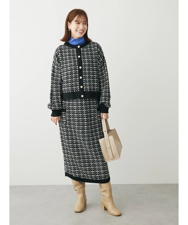 Green Parks ・ｆｕｒｒｙ　ｒａｔｅ　ツィードラメニットカーディガン Black