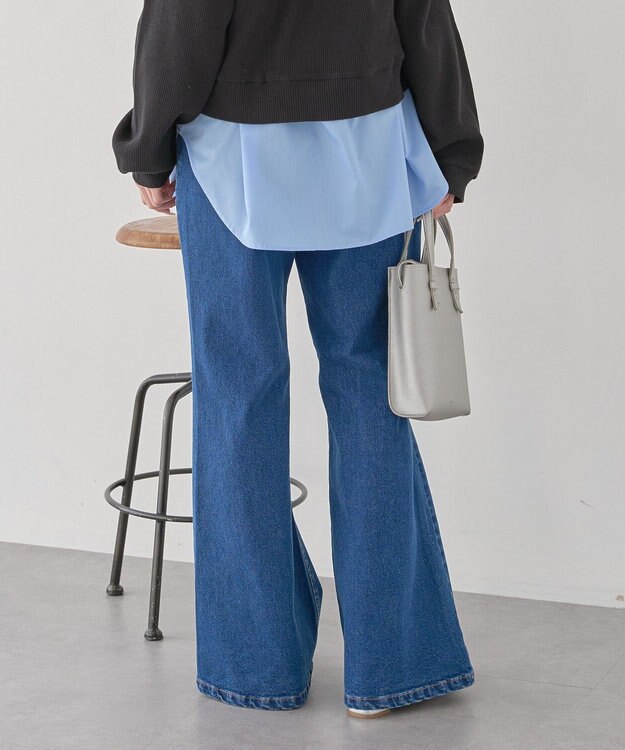 earth music&ecology 切り替えフレアデニムパンツ Medium Indigo