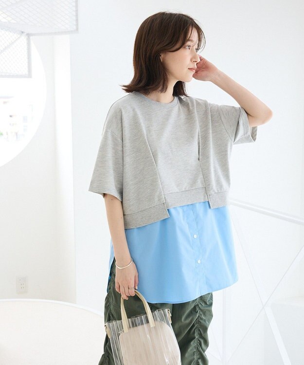 Green Parks 裾タックミニ裏毛シャツドッキングチュニック Gray