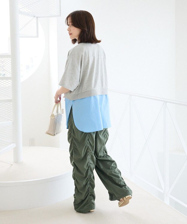 Green Parks 裾タックミニ裏毛シャツドッキングチュニック Gray