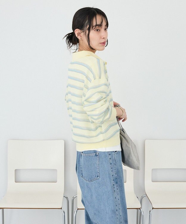 CRAFT STANDARD BOUTIQUE シアーボーダーポロ衿ニットプルオーバー Ivory