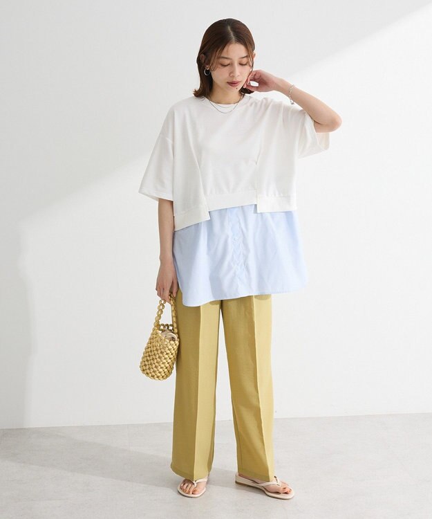 Green Parks 裾タックミニ裏毛シャツドッキングチュニック Ivory