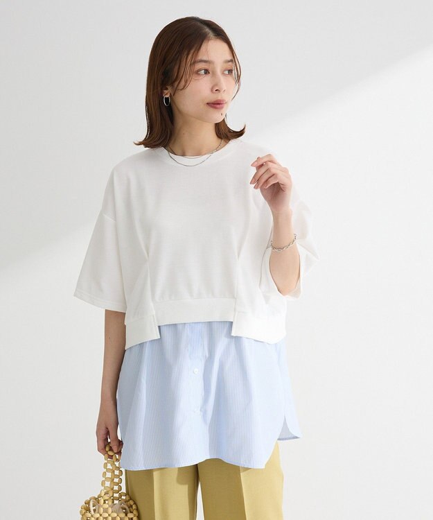 Green Parks 裾タックミニ裏毛シャツドッキングチュニック Ivory