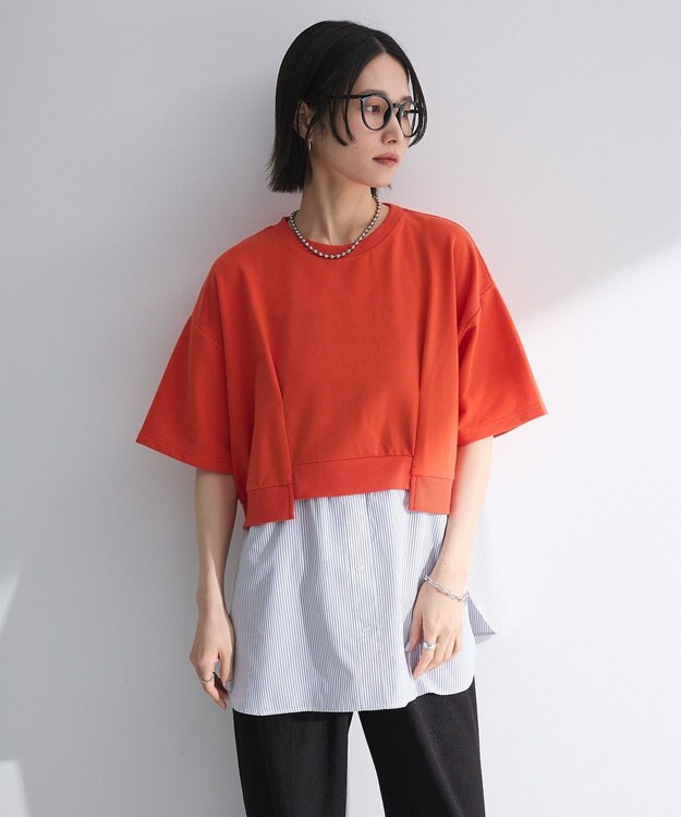 Green Parks 裾タックミニ裏毛シャツドッキングチュニック Red