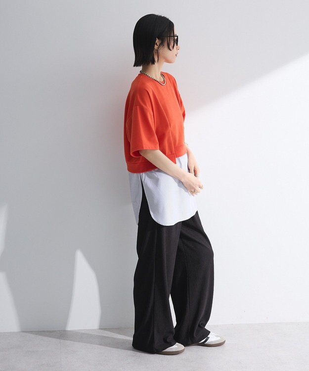 Green Parks 裾タックミニ裏毛シャツドッキングチュニック Red