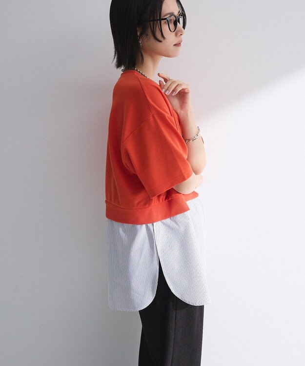 Green Parks 裾タックミニ裏毛シャツドッキングチュニック Red