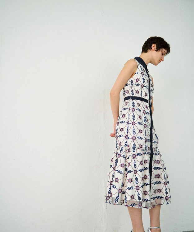 GRACE CONTINENTAL マリン刺繍チュールワンピース ホワイト