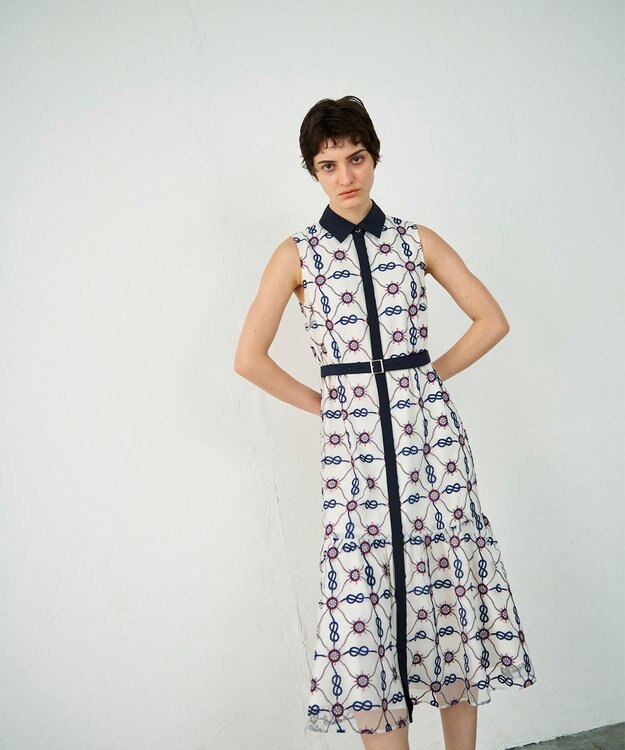 GRACE CONTINENTAL マリン刺繍チュールワンピース ホワイト