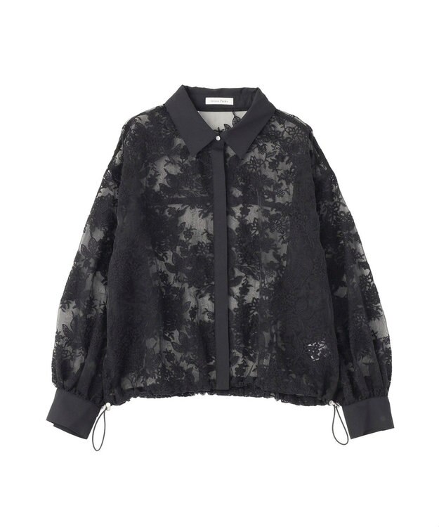 Green Parks オーガン刺繍比翼シャツ Black