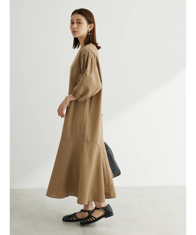 Green Parks 綿麻混マーメイドワンピース Dark Beige