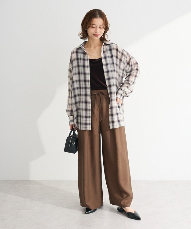 Green Parks 共ベルト付きツイルカラーパンツ Brown