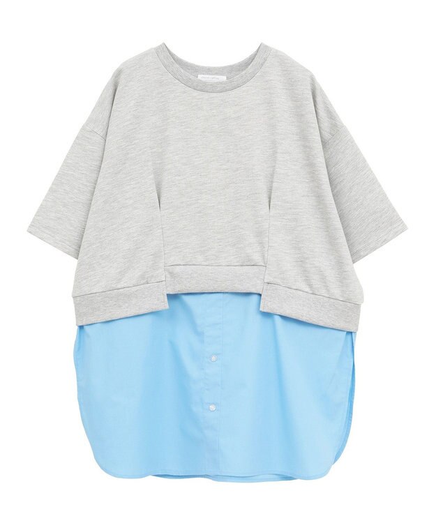 Green Parks 裾タックミニ裏毛シャツドッキングチュニック Gray