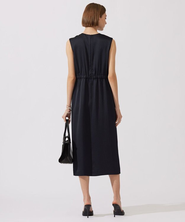 ICB 【洗える】 ストレッチハンマーサテン ノースリーブワンピース ネイビー系