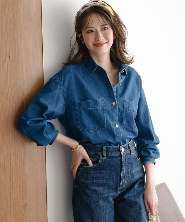 23区 S ライトダンガリー デニムショートシャツ ダルブルー系
